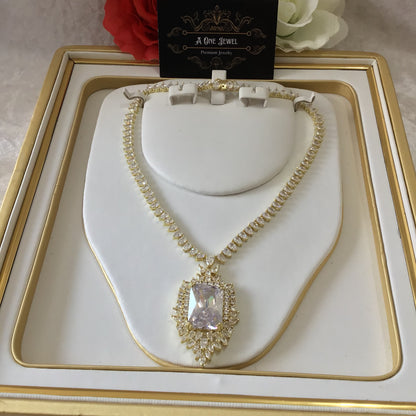 Indian Bridal CZ Diamond Gold Plated Clear Necklace Jewellery Set