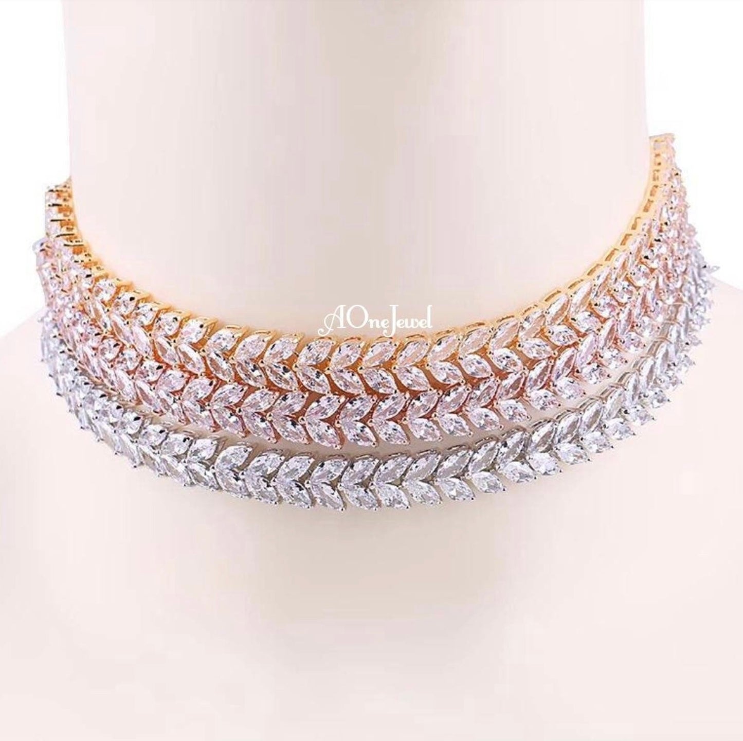 Cubic Zirconia Gold Plated Adjustable Choker Necklace