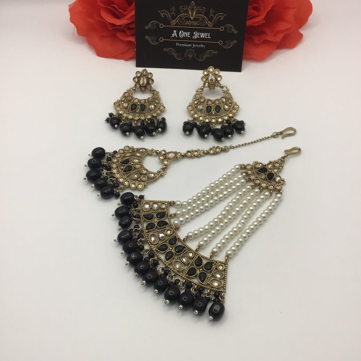 Indian Gold Plated Kundan Choker Earrings and Jhoomar Set