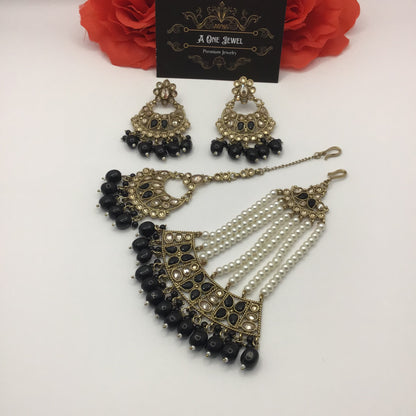 Indian Gold Plated Kundan Choker Earrings and Jhoomar Set
