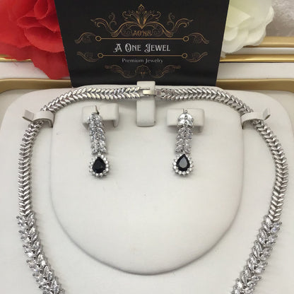 Exclusive Bridal Black CZ Diamond Cubic Zirconia Necklace Jewellery Set