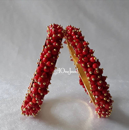 2pcs Red Pearl Gajra Bangles