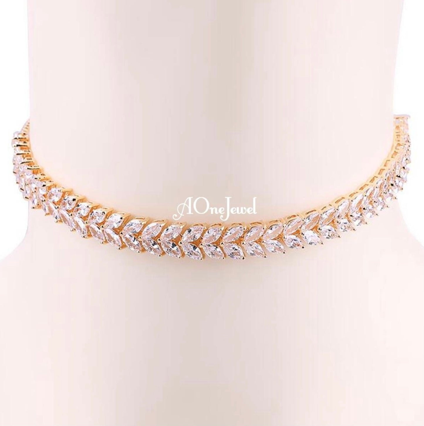 Cubic Zirconia Gold Plated Adjustable Choker Necklace