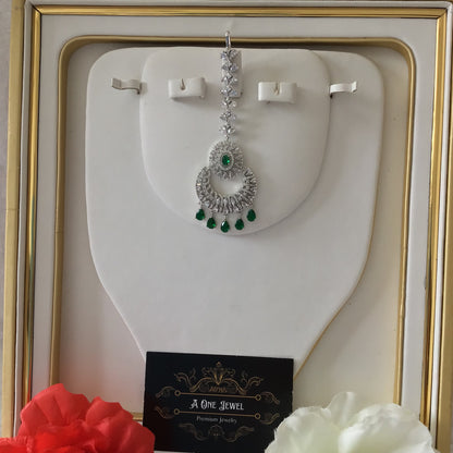 Indian CZ Diamond Silver Plated Maang Tikka