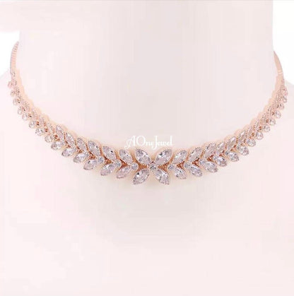 Cubic Zirconia Gold Plated Adjustable Choker Necklace