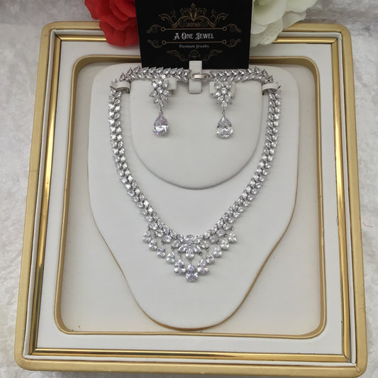 Exclusive Bridal Clear CZ Diamond Cubic Zirconia Necklace Jewellery Set