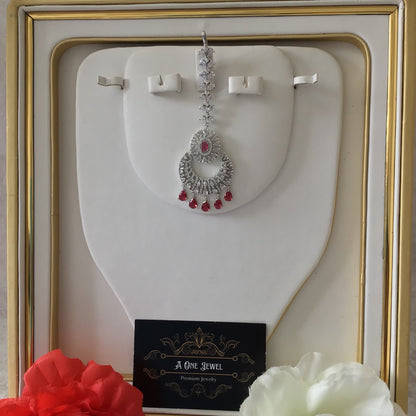 Indian CZ Diamond Silver Plated Maang Tikka