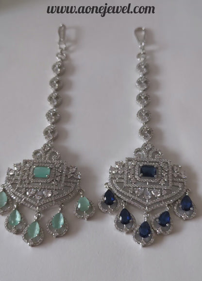 Indian CZ Diamond Silver Plated Maang Tikka