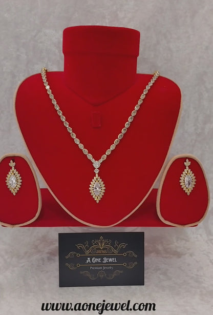 Indian Bridal Gold CZ Diamond 2PCS Necklace Set