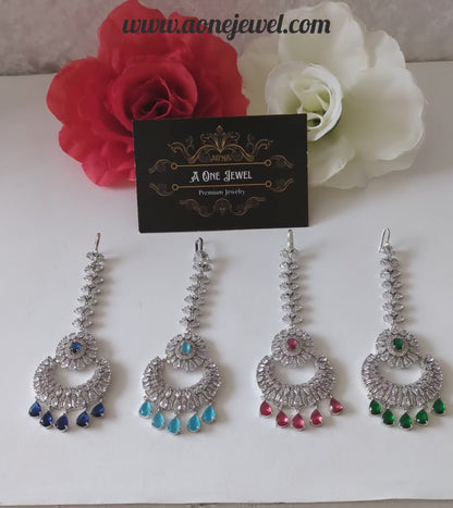 Indian CZ Diamond Silver Plated Maang Tikka