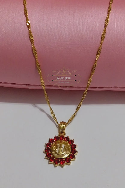 Allah اللہ Red Zircon Pendant Necklace