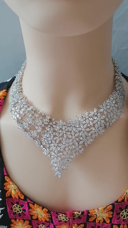 Luxury Indian Bridal CZ Diamond 4PCS Necklace Set