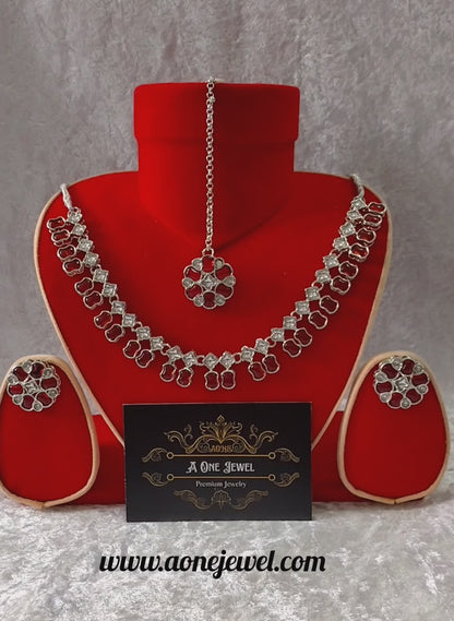 Indian Ethnic Red Silver Plated Necklace Set