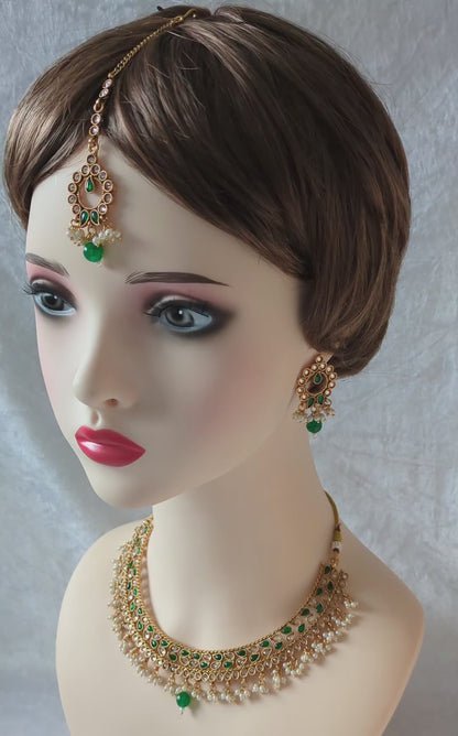 Indian Pakistani Ethnic Pearl Gold Plated Necklace Set