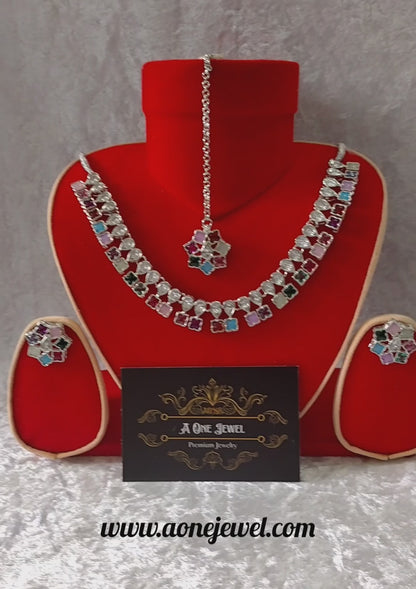 Indian Ethnic Multi Silver Plated Necklace Set