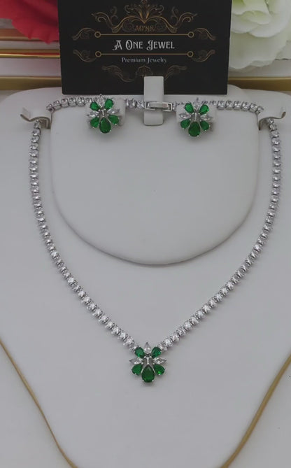 Exclusive Bridal Green CZ Diamond Cubic Zirconia 2PCS Jewellery Set