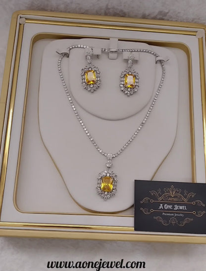 Exclusive Bridal CZ Diamond Cubic Zirconia Necklace Jewellery Set