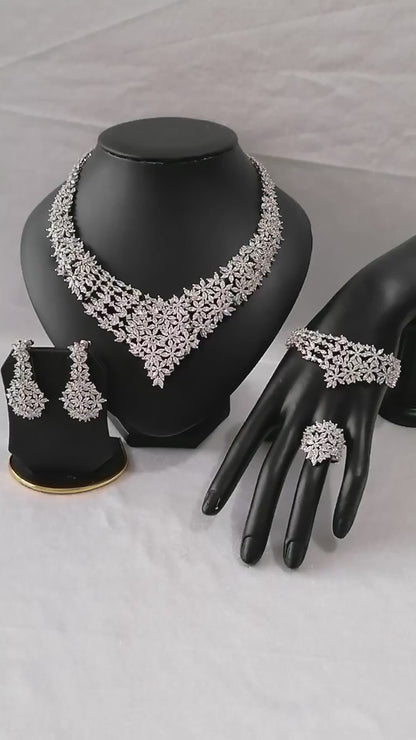 Luxury Indian Bridal CZ Diamond 4PCS Necklace Set