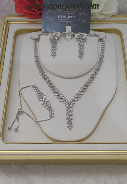 Indian Bridal Silver CZ Diamond Necklace Set