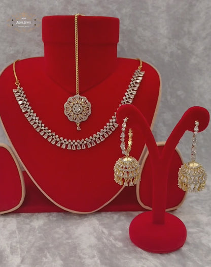 Indian Bridal CZ Diamond Gold Plated Necklace Set