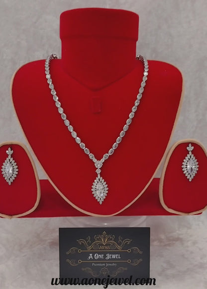 Indian Bridal Silver CZ Diamond 2PCS Necklace Set