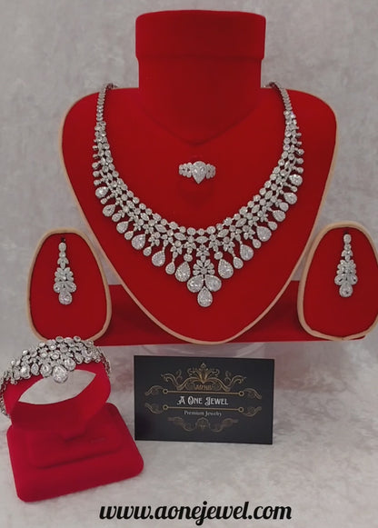 Luxury Indian Bridal CZ Diamond Clear Necklace Set