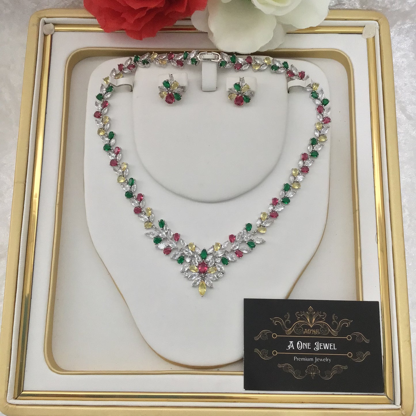 Exclusive Bridal Multi CZ Diamond Cubic Zirconia Necklace Jewellery Set