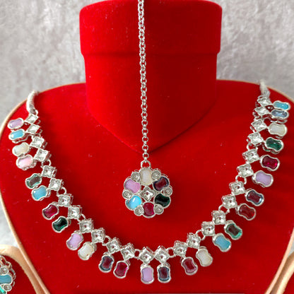 Indian Ethnic Multi Silver Plated Necklace Set