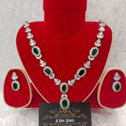 Exclusive Bridal Emerald CZ Diamond Cubic Zirconia Necklace Jewellery Set