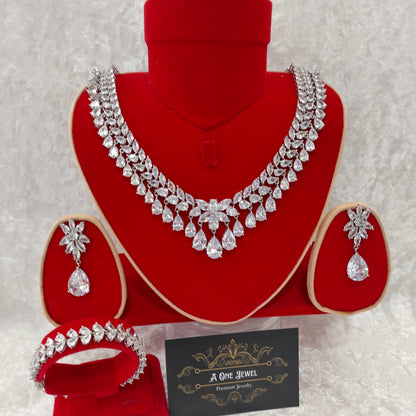 Luxury Indian Bridal Silver CZ Diamond Necklace Set