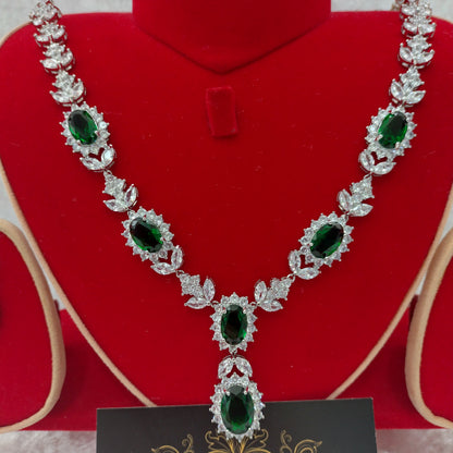 Exclusive Bridal Emerald CZ Diamond Cubic Zirconia Necklace Jewellery Set