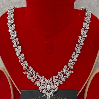 Exclusive Bridal Clear CZ Diamond Cubic Zirconia Necklace Jewellery Set