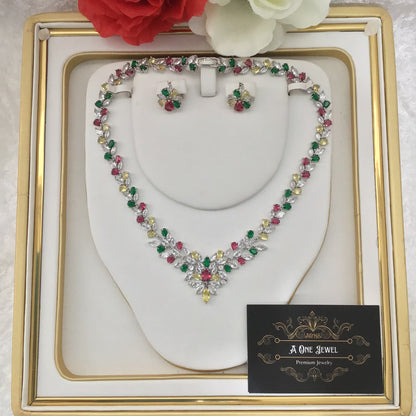 Exclusive Bridal Multi CZ Diamond Cubic Zirconia Necklace Jewellery Set