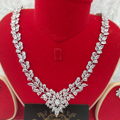 Exclusive Bridal Clear CZ Diamond Cubic Zirconia Necklace Jewellery Set