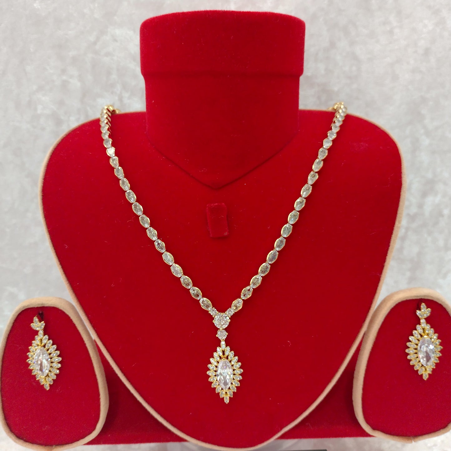 Indian Bridal Gold CZ Diamond 2PCS Necklace Set