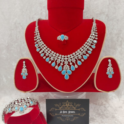 Luxury Indian Bridal CZ Diamond Turquoise Necklace Set