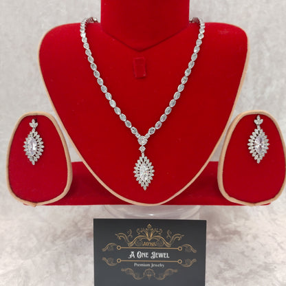 Indian Bridal Silver CZ Diamond 2PCS Necklace Set