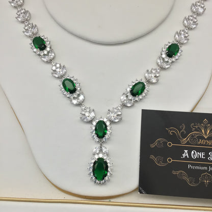 Exclusive Bridal Emerald CZ Diamond Cubic Zirconia Necklace Jewellery Set