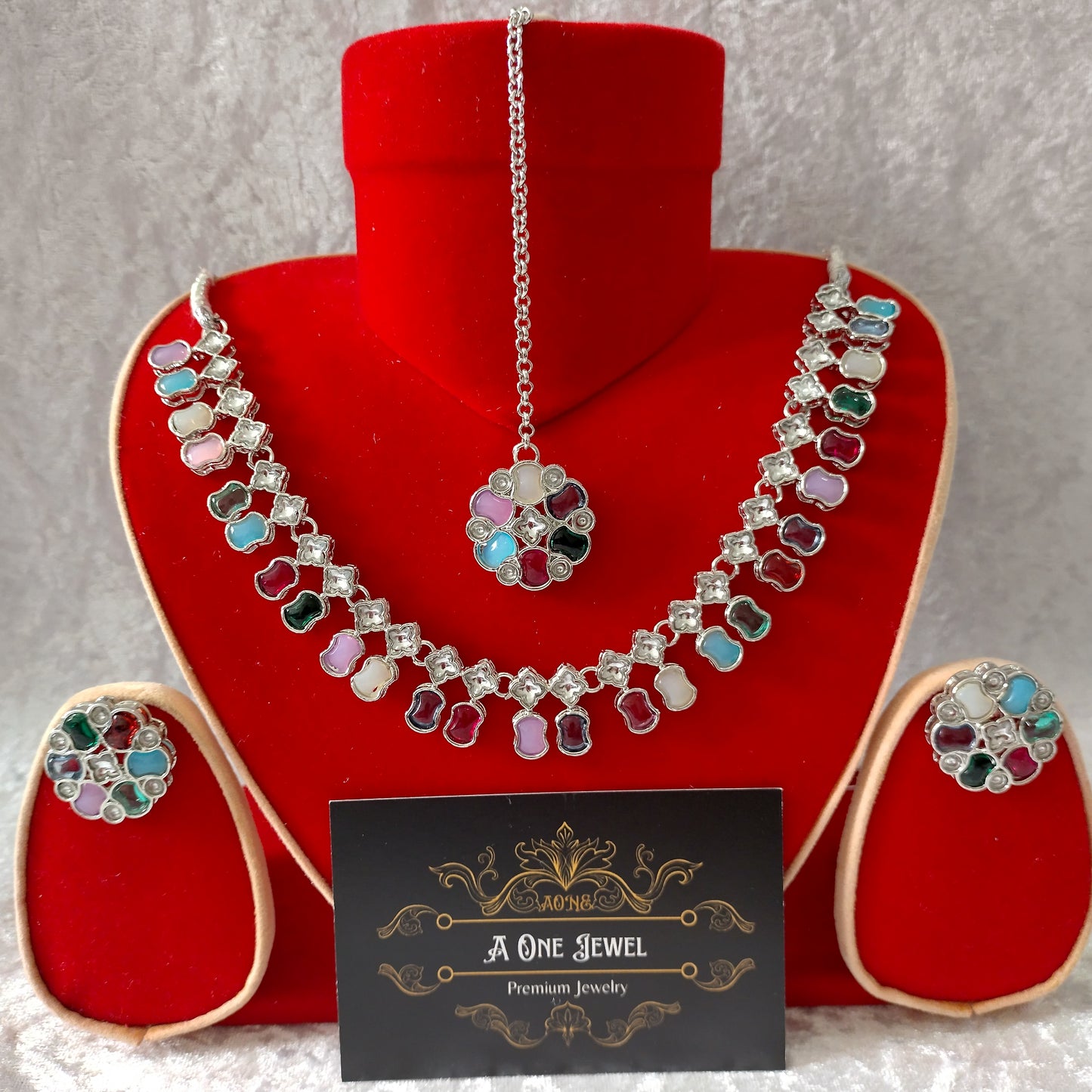 Indian Ethnic Multi Silver Plated Necklace Set