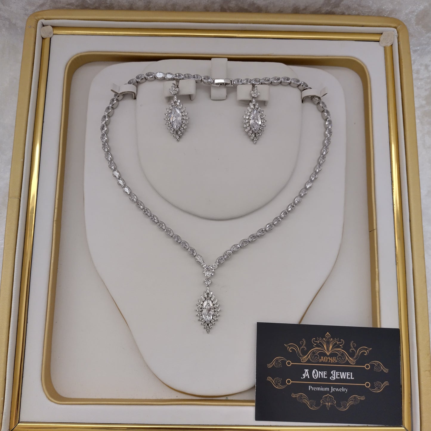 Indian Bridal Silver CZ Diamond 2PCS Necklace Set