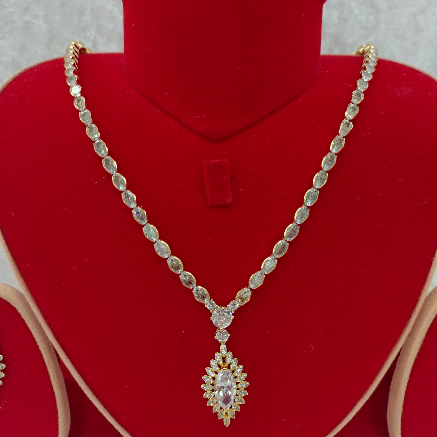 Indian Bridal Gold CZ Diamond 2PCS Necklace Set