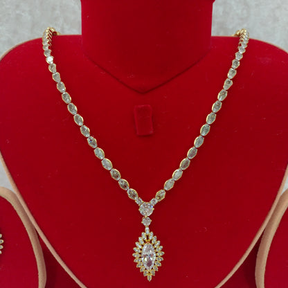 Indian Bridal Gold CZ Diamond 2PCS Necklace Set