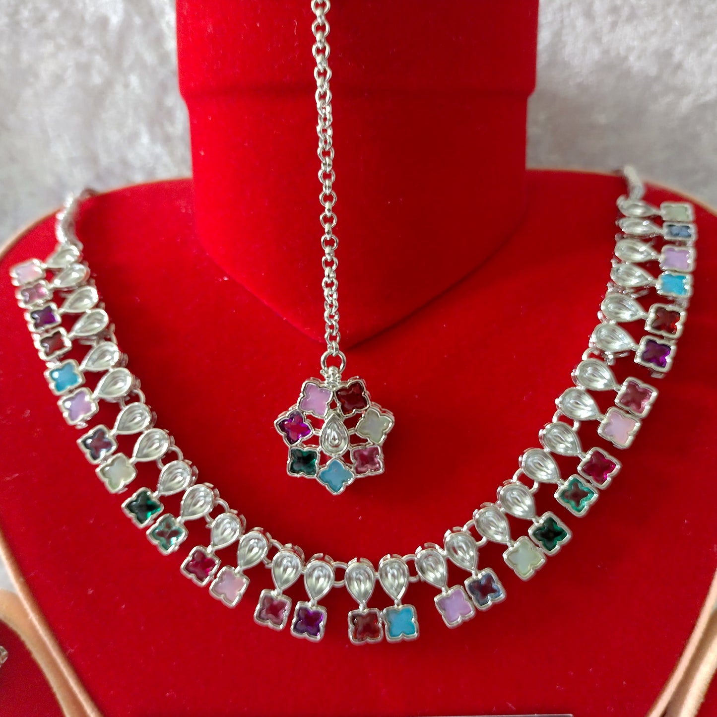 Indian Ethnic Multi Silver Plated Necklace Set