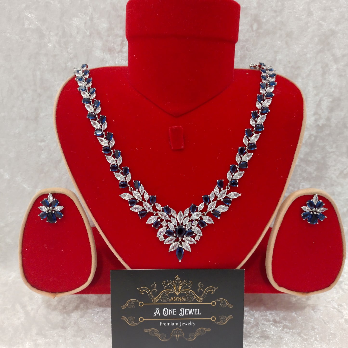 Exclusive Bridal Sapphire CZ Diamond Cubic Zirconia Necklace Jewellery Set