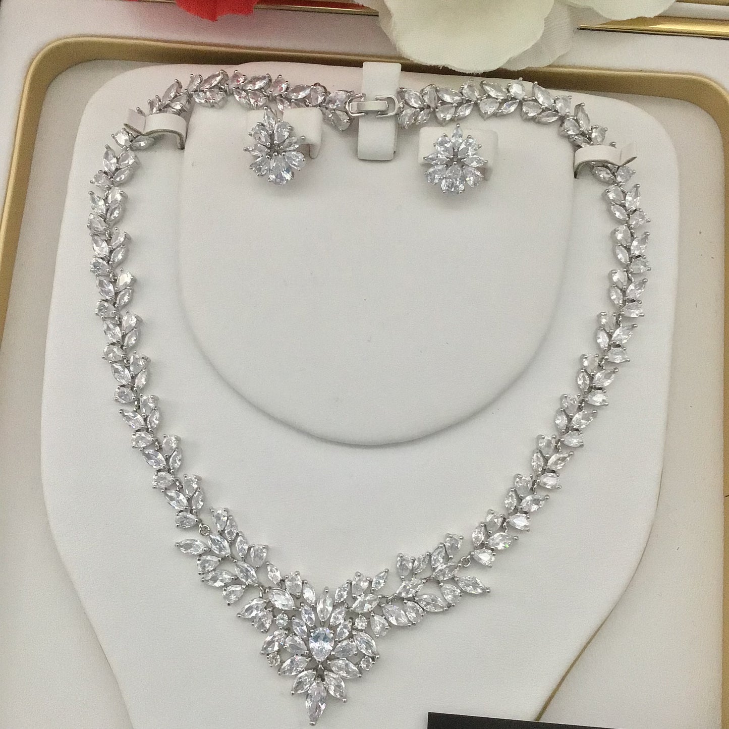 Exclusive Bridal Clear CZ Diamond Cubic Zirconia Necklace Jewellery Set