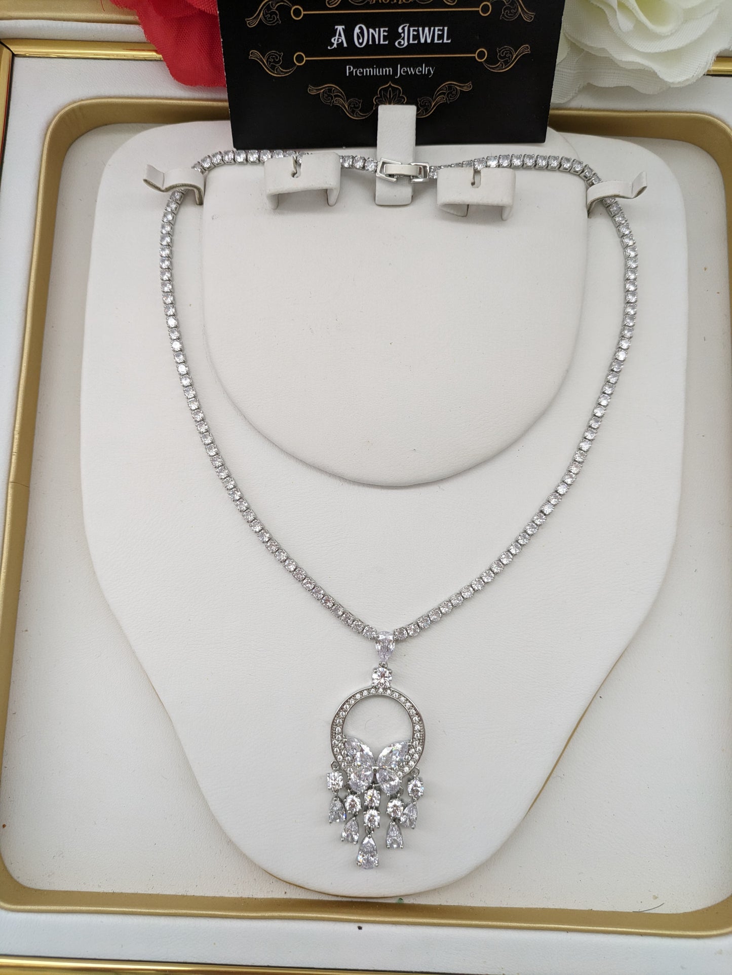 Exclusive Bridal Clear CZ Diamond Cubic Zirconia Necklace Jewellery Set