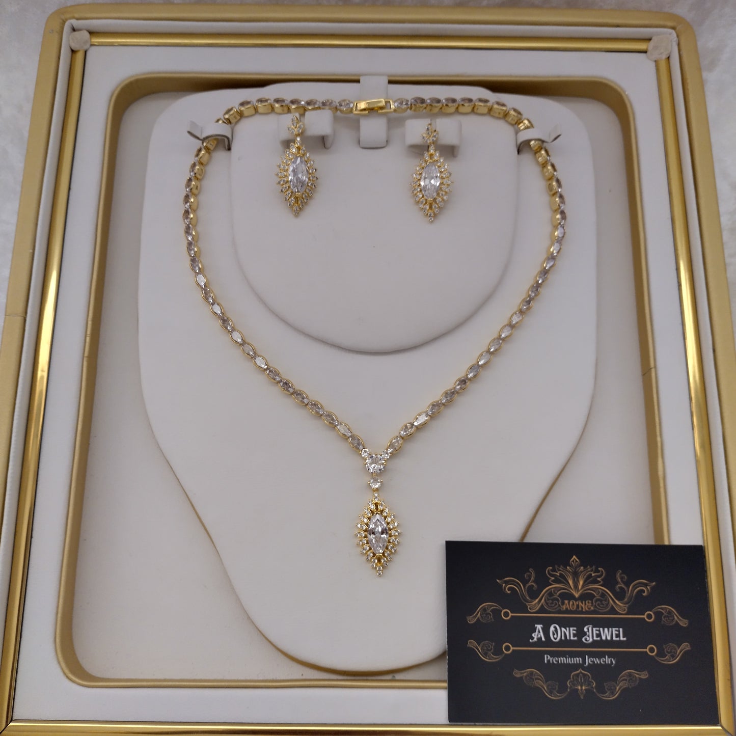 Indian Bridal Gold CZ Diamond 2PCS Necklace Set