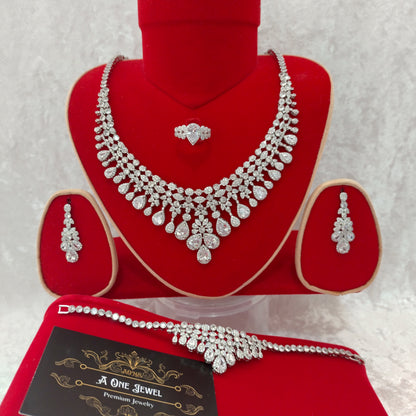 Luxury Indian Bridal CZ Diamond Clear Necklace Set