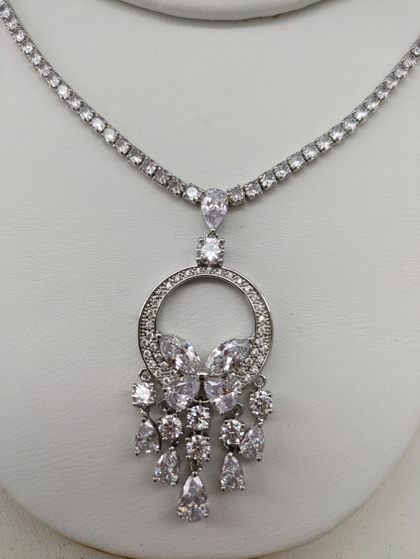 Exclusive Bridal Clear CZ Diamond Cubic Zirconia Necklace Jewellery Set