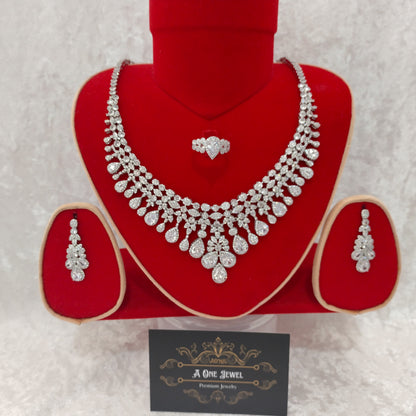 Luxury Indian Bridal CZ Diamond Clear Necklace Set